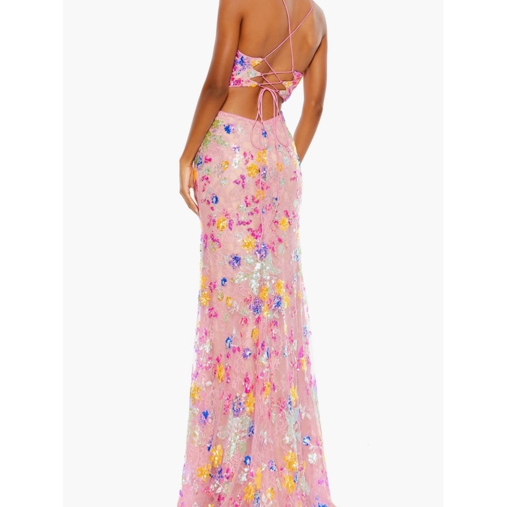 MacDuggal Sequined Floral Cutout LaceUp Open Back Gown Party - Picture 2 of 12